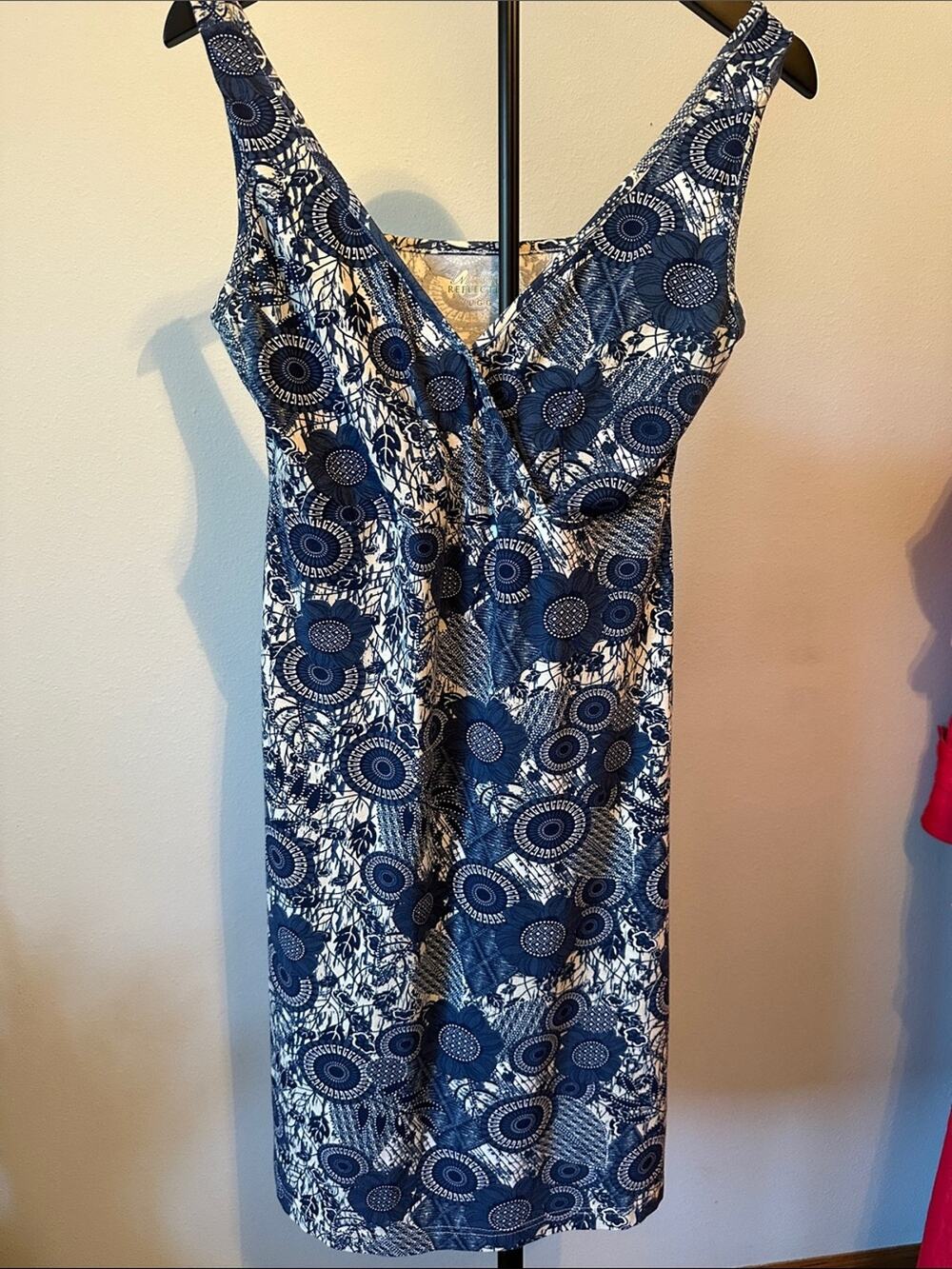 Natural Reflections Navy and White Printed Midi Dress